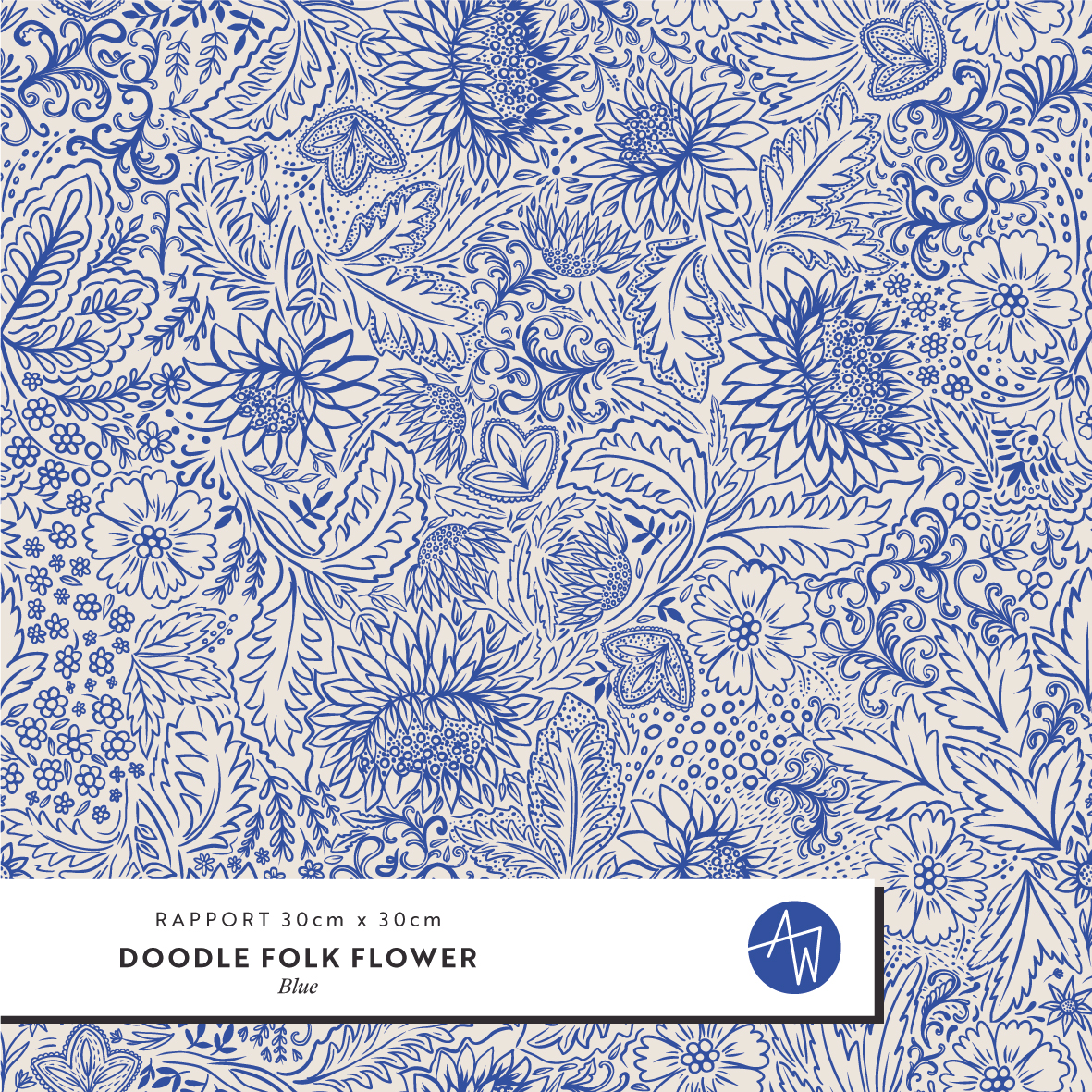 Bio Webware Stoff  - Doodle Folk Flower Blue - AlexandraWeise, blau, Floral & Blumen, 100% Bio-Baumwolle