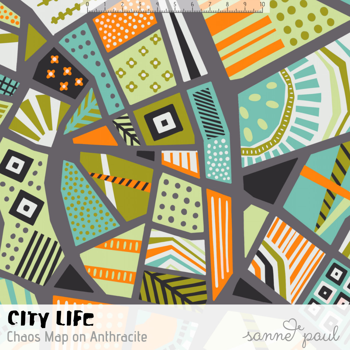 Bio Webware Stoff  - City Life Chaos Map on Anthracite - SannePaul, bunt, Abstrakt, 100% Bio-Baumwolle