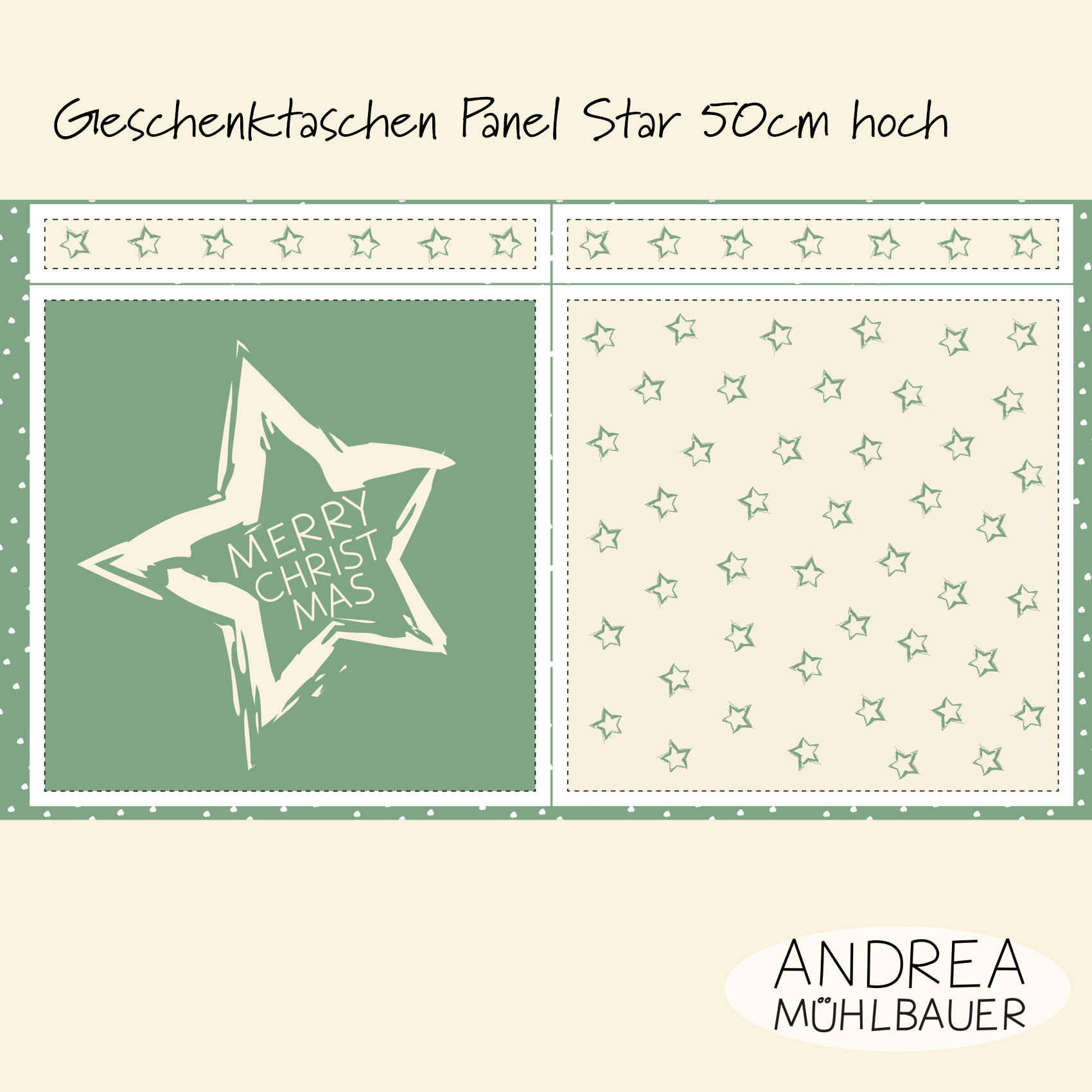 Bio Stoff  -  50 cm Panel Geschenktasche Stars sage  - AndreaMuehlbauer, grün