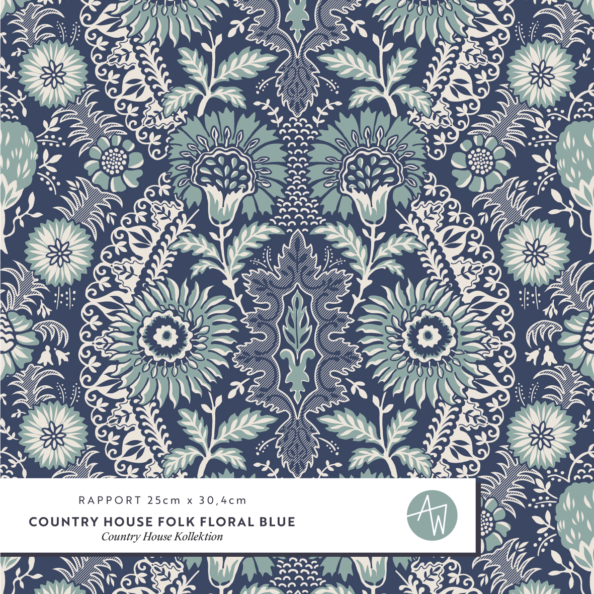 Bio Webware Stoff  - Country House Folk Floral Blue - AlexandraWeise, blau, Ornamente, 100% Bio-Baumwolle