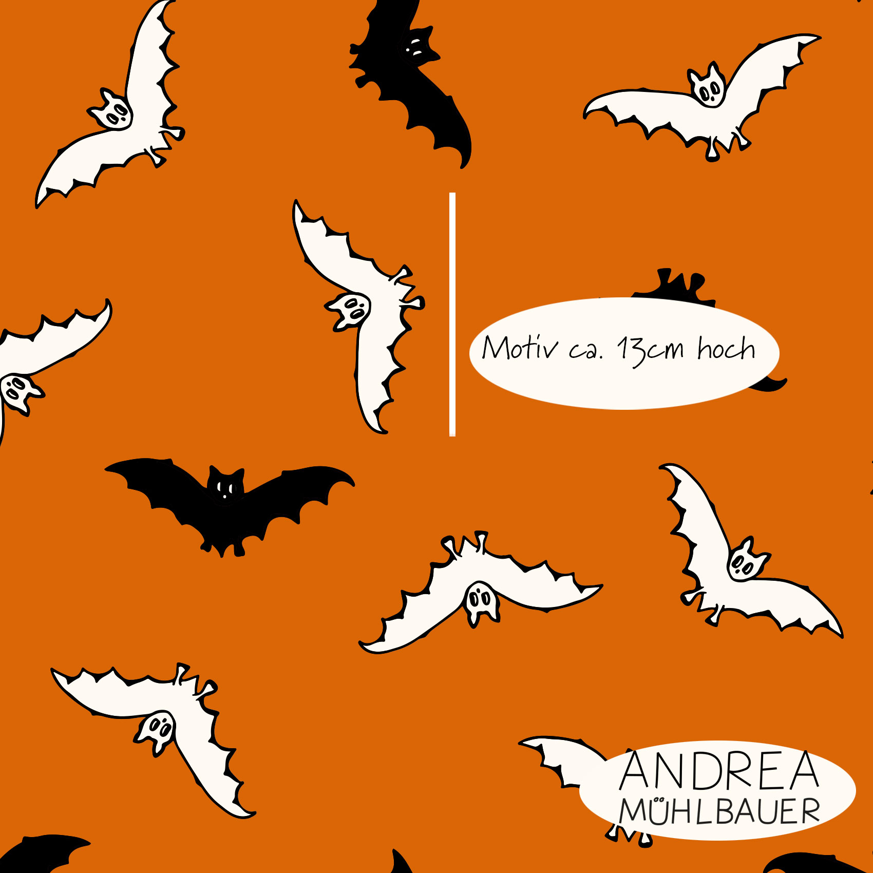 Bio Webware Stoff  -  Trick or Treat Bats Orange Medium  - AndreaMuehlbauer, Halloween, orange, 100% Bio-Baumwolle