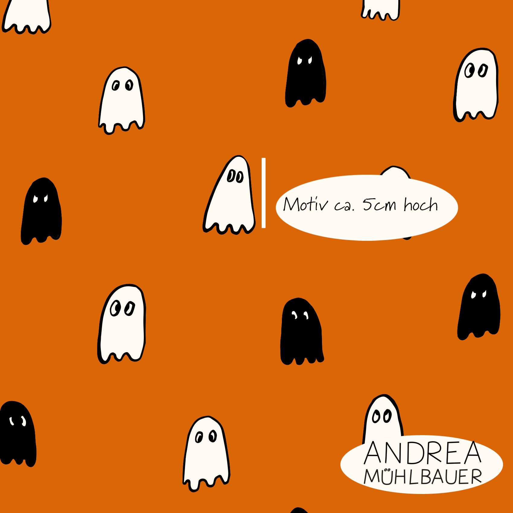 Bio Webware Stoff  -  Trick or Treat Ghost Medium Orange - AndreaMuehlbauer, orange, Halloween, 100% Bio-Baumwolle